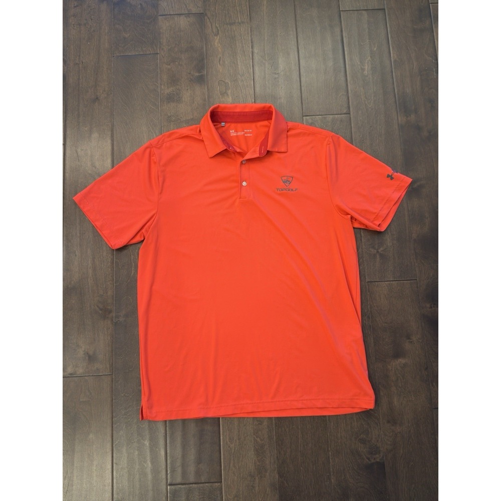 Under Armour Loose Mens Size L Orange Stretch‎ Polo Shirt Performance Top Golf